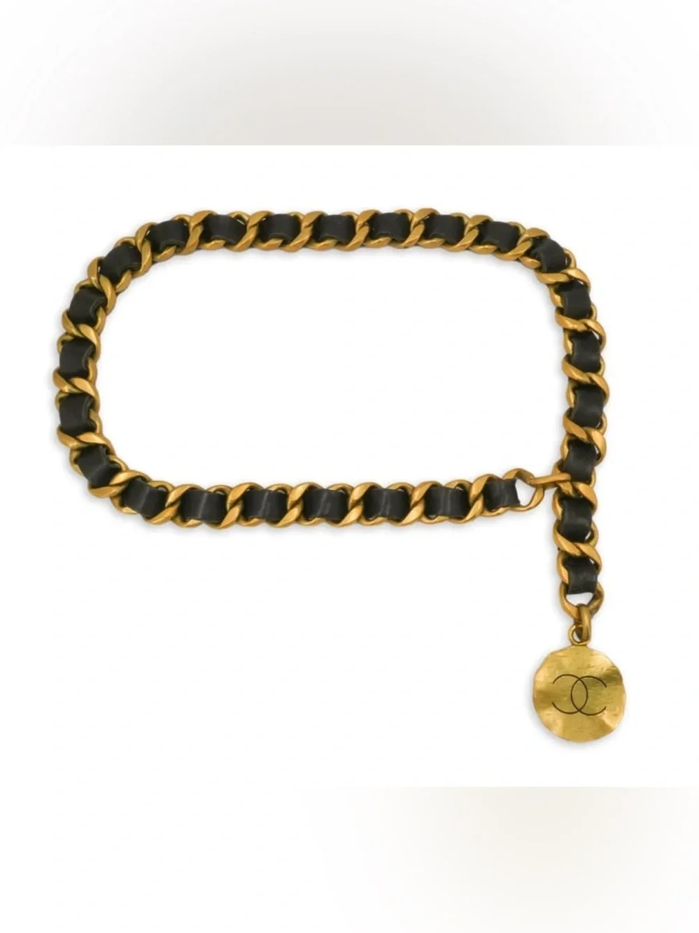 Authentic CHANEL 1994 runway gold plated leather chain charm belt 84cm